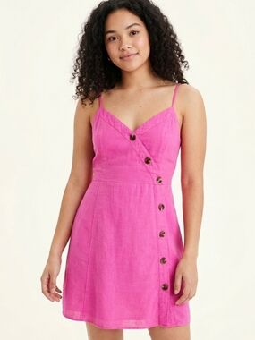 American Eagle Outfitters Pink Cotton Linen Midi Dress - L
